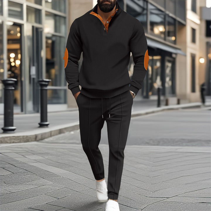 Men's sporty leisure sweater and jogger set with textured look Lisslune