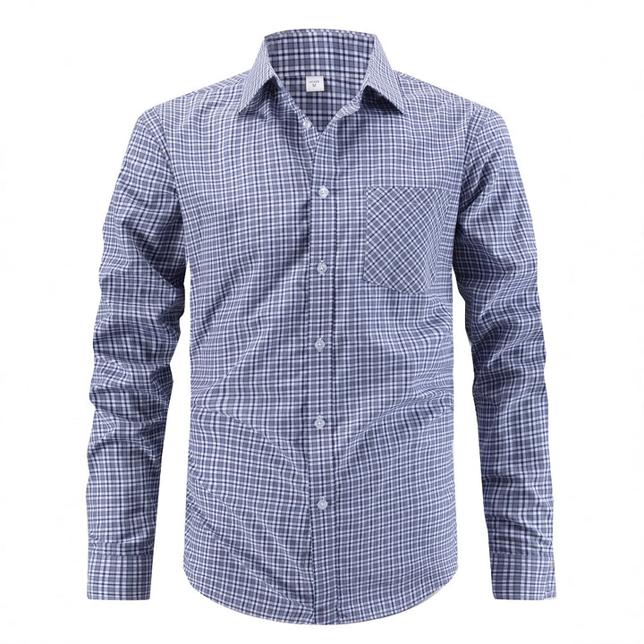 Men's classic check pattern long sleeve shirt with chest pocket Lisslune