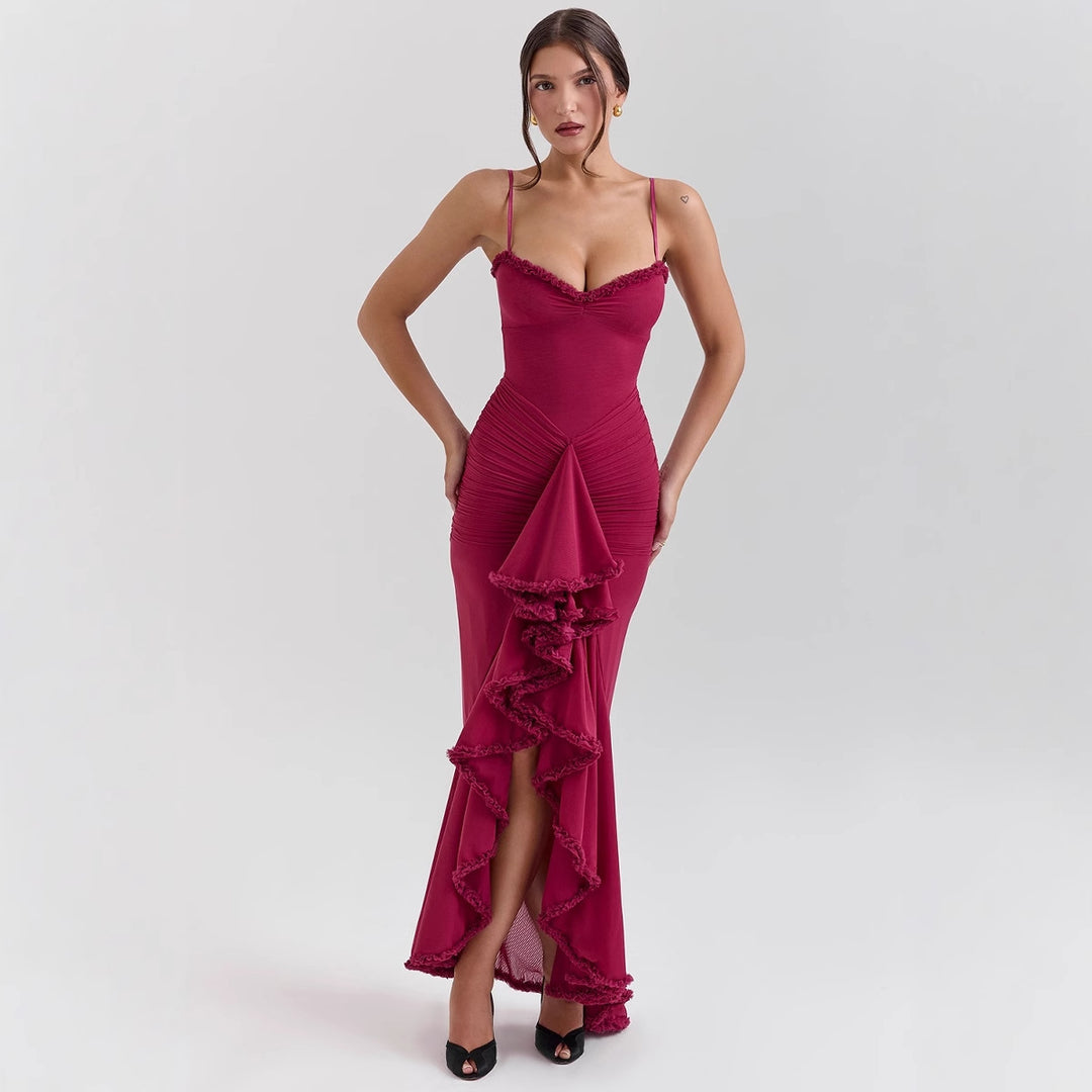 Women Bodycon Evening Dress with Ruffles and Side Slit Lisslune