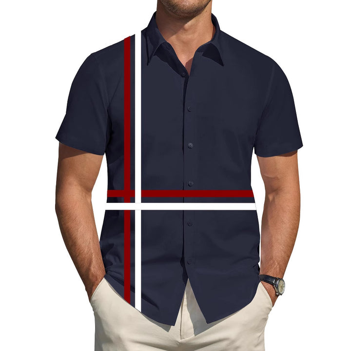 Men's short-sleeve shirt with dynamic line pattern and elegant fit Lisslune