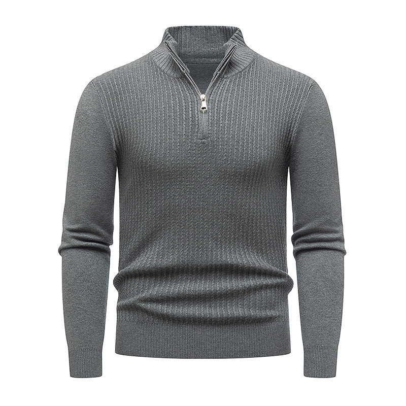 Men's Knit Sweater with Stand-Up Collar and Fine Rib Structure Lisslune
