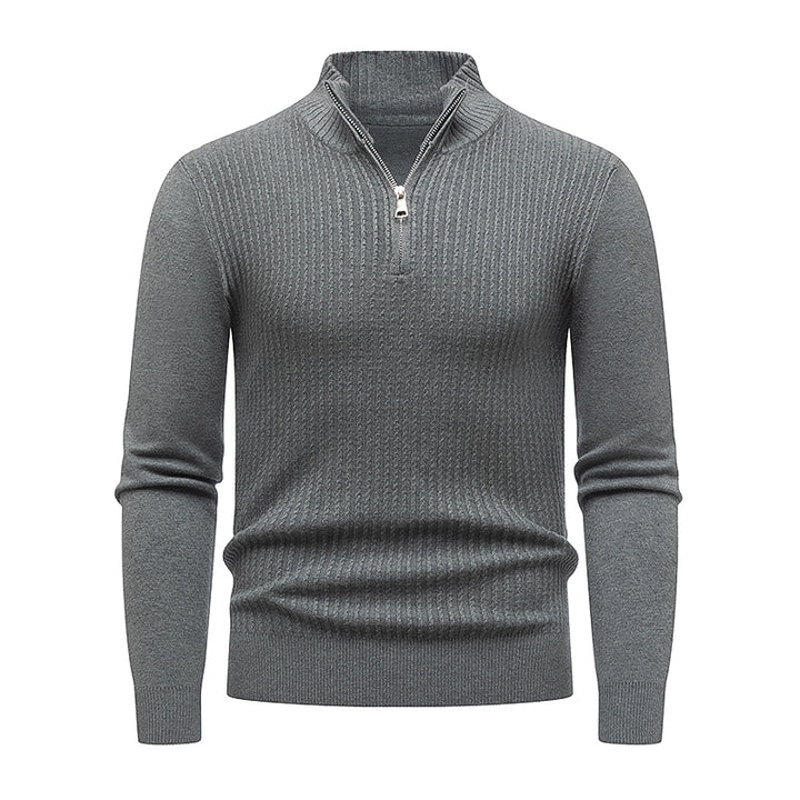 Men's Knit Sweater with Stand-Up Collar and Fine Rib Structure Lisslune