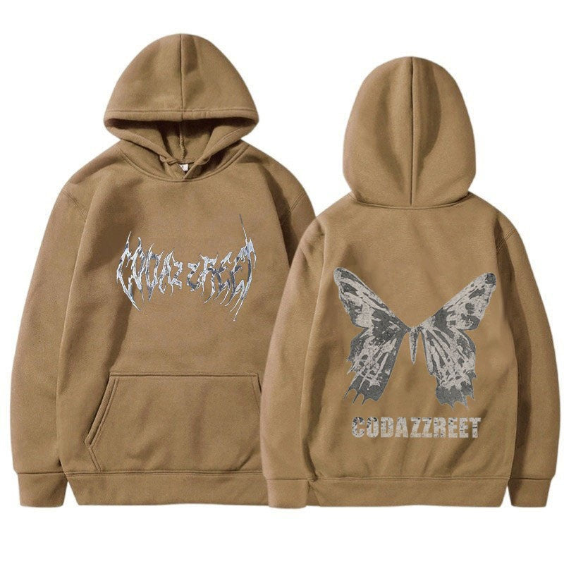 Women's hoodie with eye-catching butterfly design and artistic lettering Lisslune