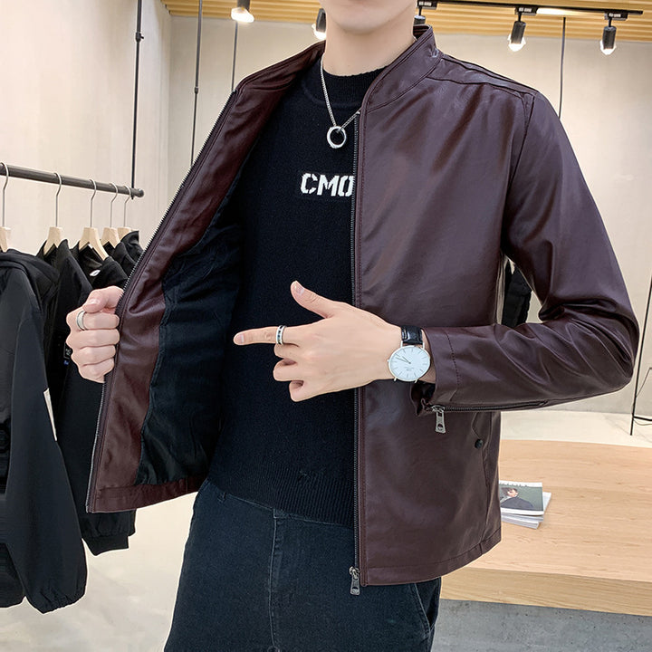 Men's elegant synthetic leather jacket with a slim fit and fashionable accents Lisslune