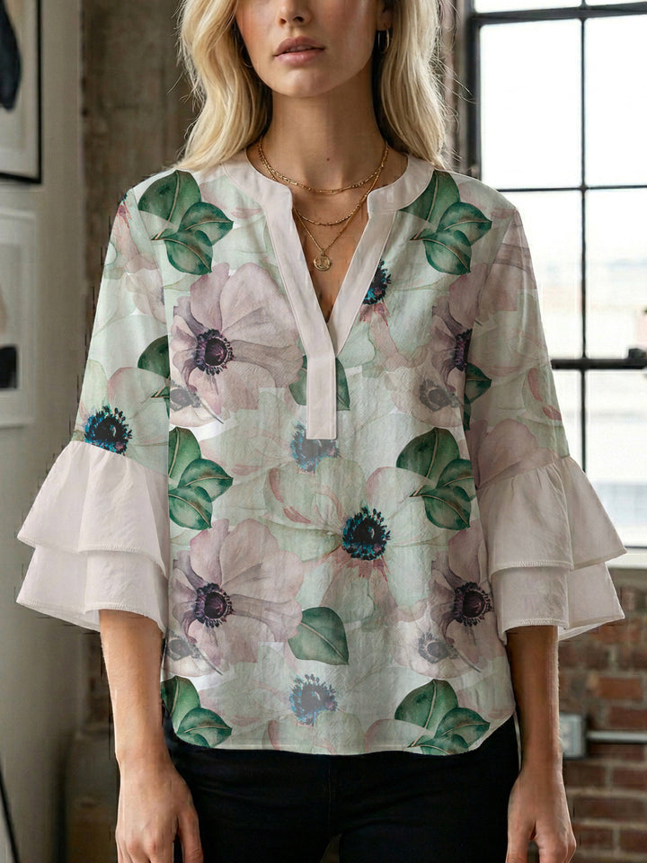 Women's blouse with voluminous sleeves and floral design Lisslune