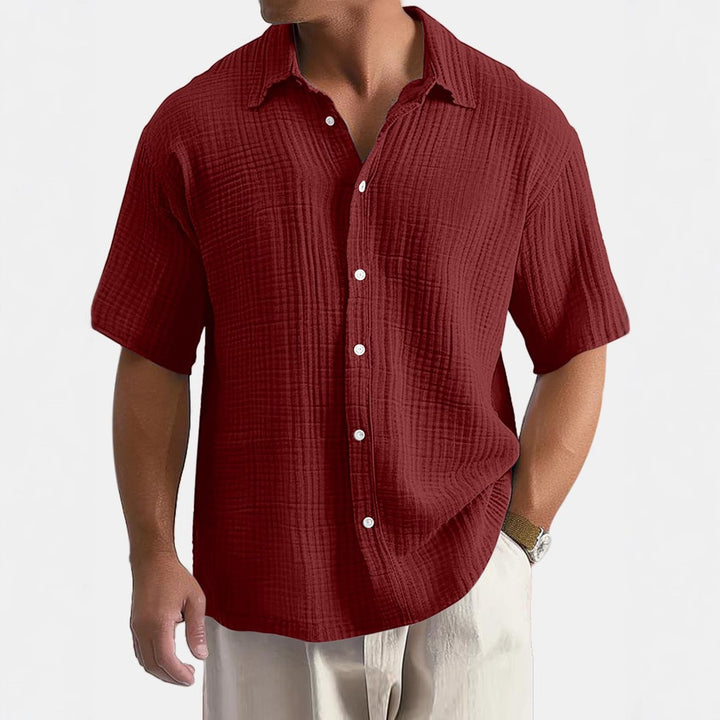 Men's short-sleeve shirt with textured cotton fabric and breathable fit Lisslune