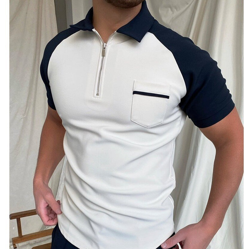 Men's short sleeve polo shirt with functional zipper and chest pocket Lisslune