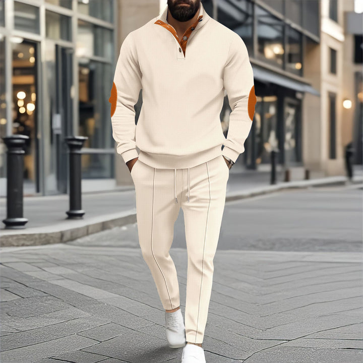 Men's sporty leisure sweater and jogger set with textured look Lisslune