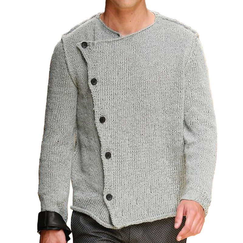 Men's knit sweater with innovative stand-up collar and asymmetrical button placket Lisslune