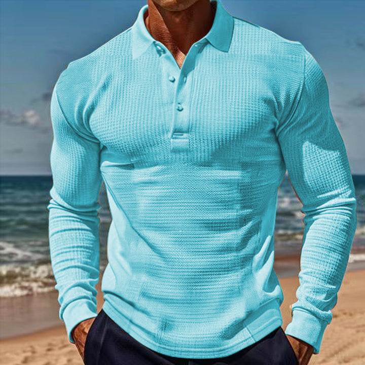 Men's long-sleeved polo shirt with textured design Lisslune