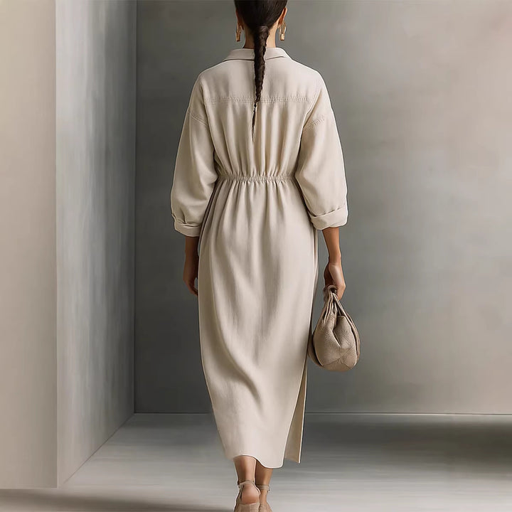 Women's stylish midi dress with tie belt and classic collar Lisslune