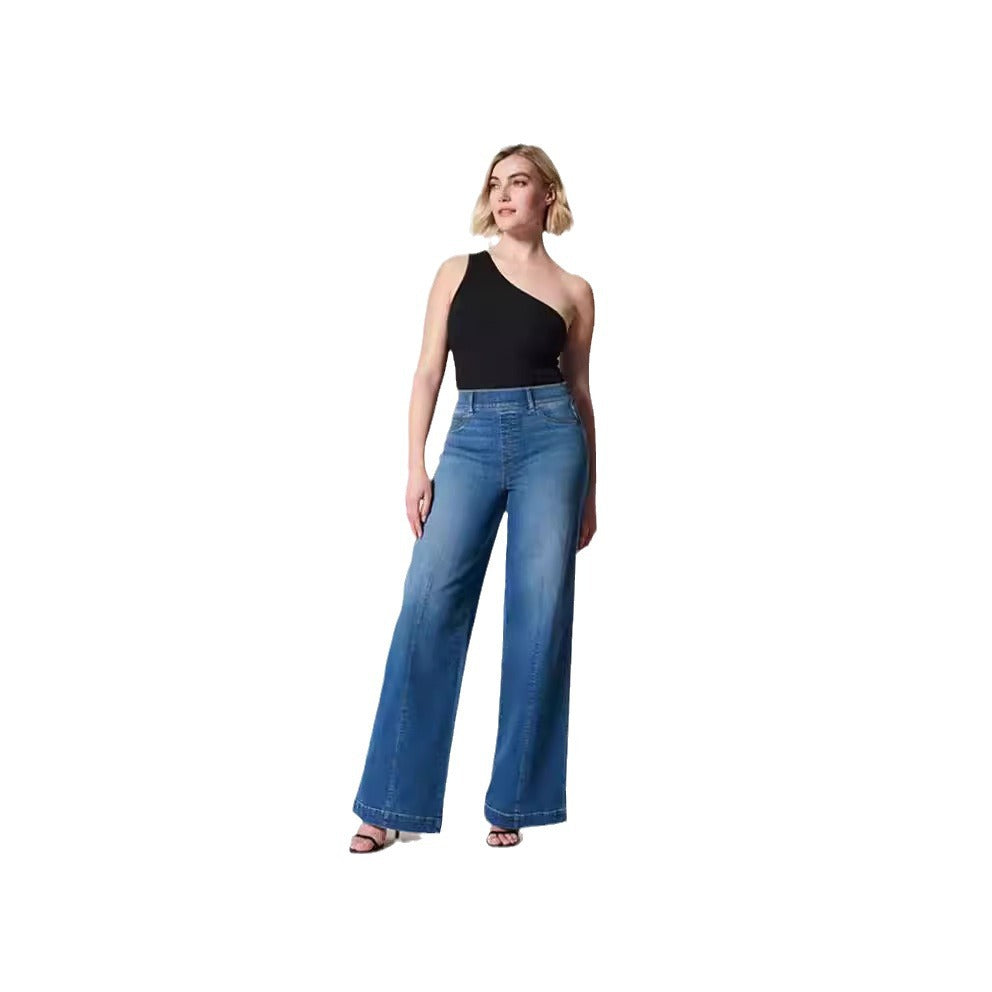 Damen weite High-Waist Jeans mit eleganter Schnittführung und markanten Nahtdetails Lisslune