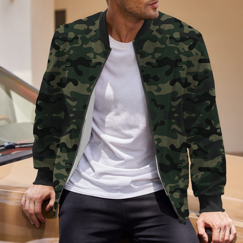 Men's casual camouflage bomber jacket with zipper and pockets Lisslune