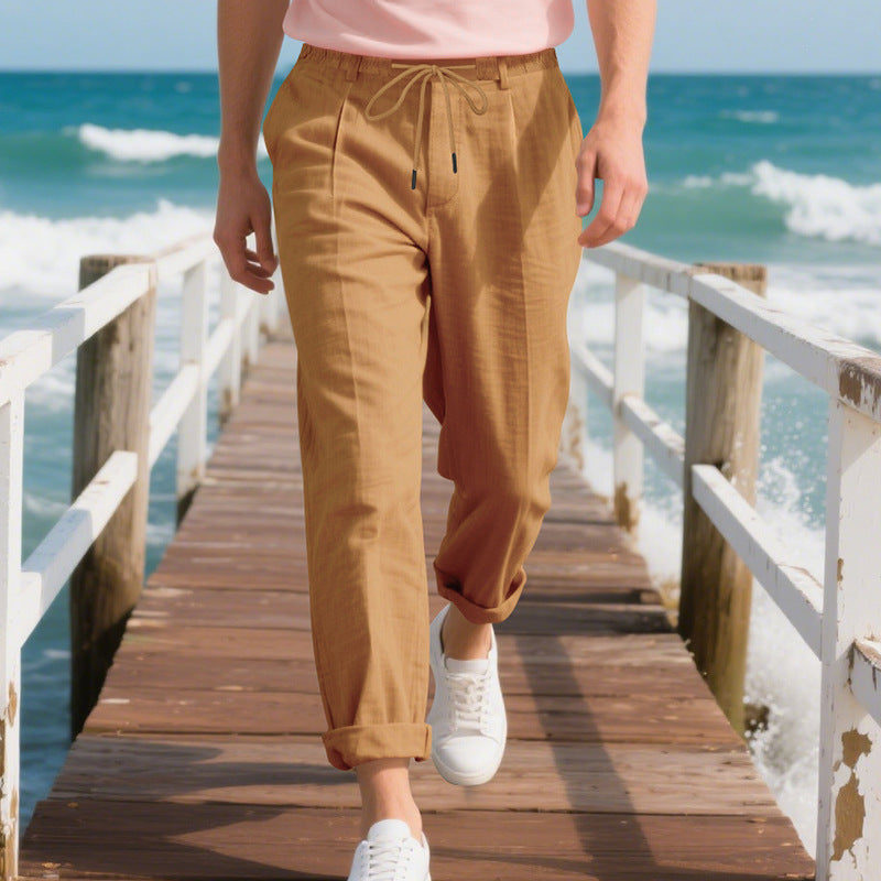 Men's Lightweight Casual Pants with Elastic Waistband and Side Drawstring Lisslune