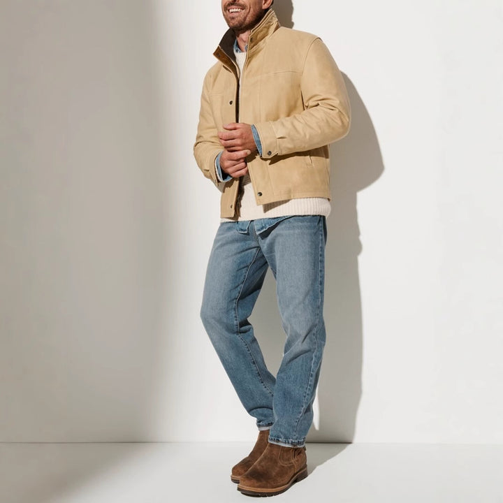 Men's leather jacket in classic style with warming lining Lisslune