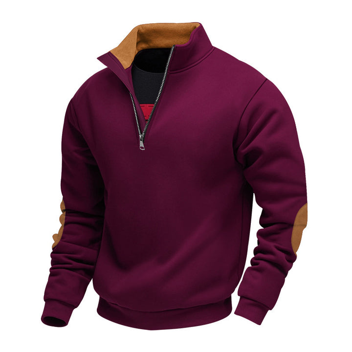 Men's sporty half-zip pullover with synthetic leather details and elastic cuffs Lisslune