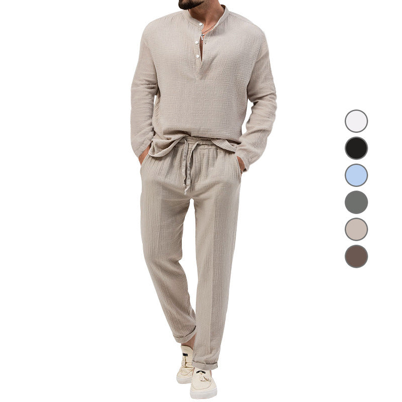 Men's leisure set made of breathable material with button placket and elastic waistband Lisslune