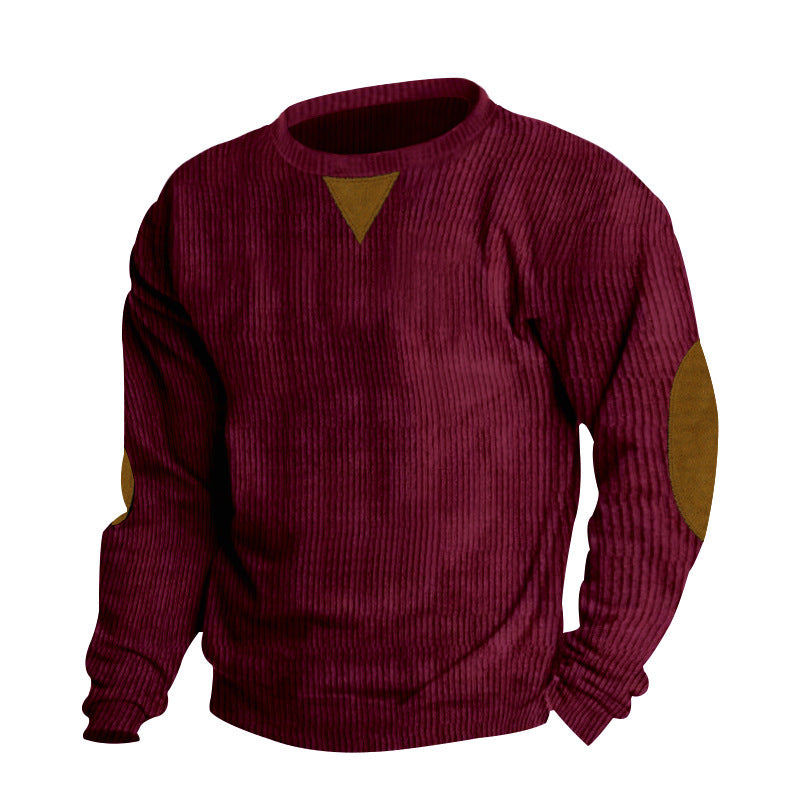 Men's knit pullover with unique textured design and appliquéd elbow patches Lisslune