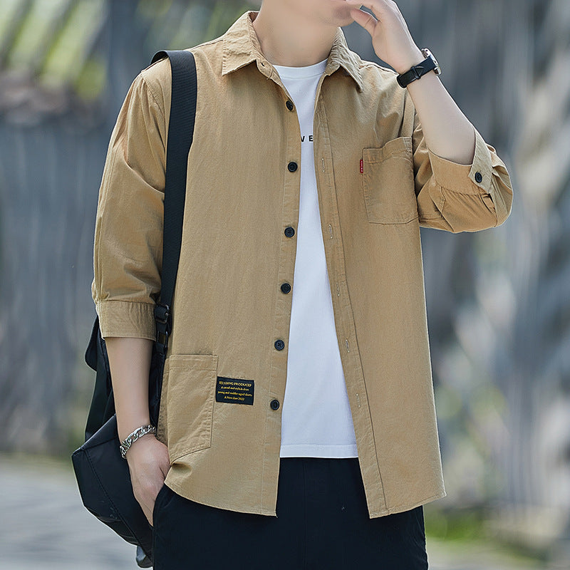 Men's Casual Overshirt with Patch Pocket and Half Sleeves Lisslune