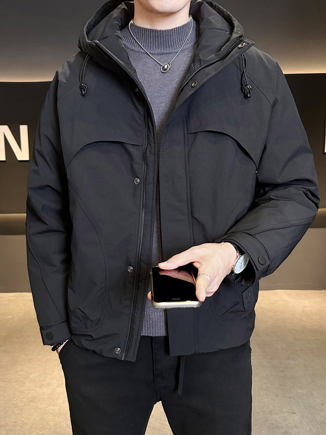 Men's Unique Transitional Jacket with Functional Hood Design Lisslune