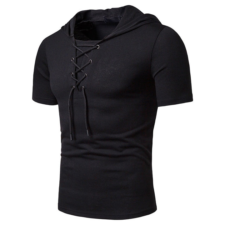 Men's hooded shirt with fashionable lacing design Lisslune