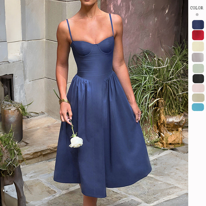 Women's midi dress with fitted bodice and flowing skirt Lisslune