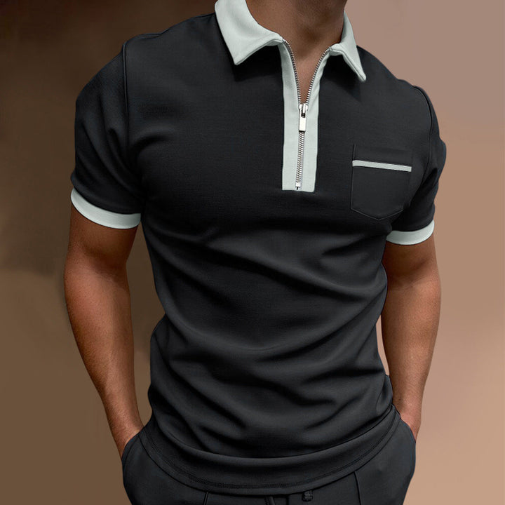 Men's sporty short-sleeve polo shirt with zipper and chest pocket Lisslune