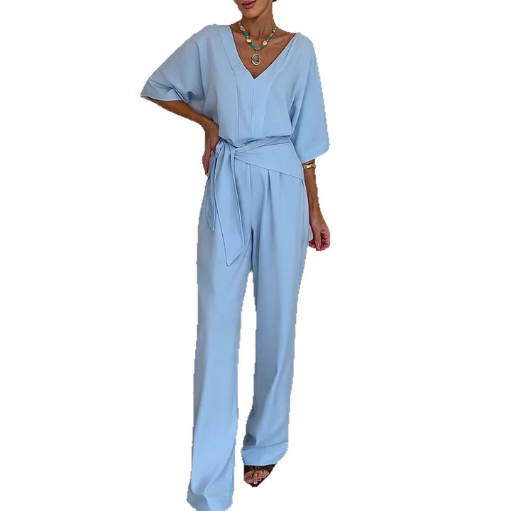 Women Elegant Jumpsuit with Tailored Cut and Wrap Belt Lisslune
