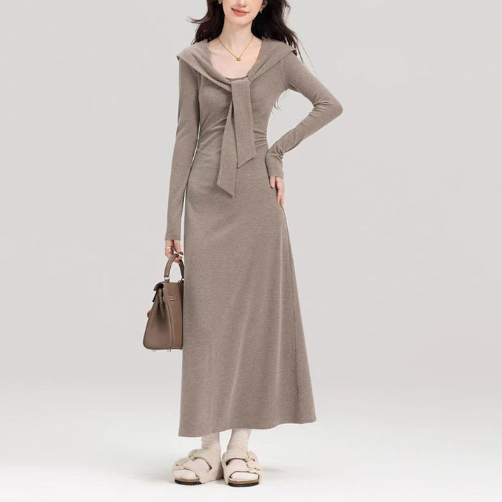 Women's fitted dress with stylish drawstring and elegant V-neck