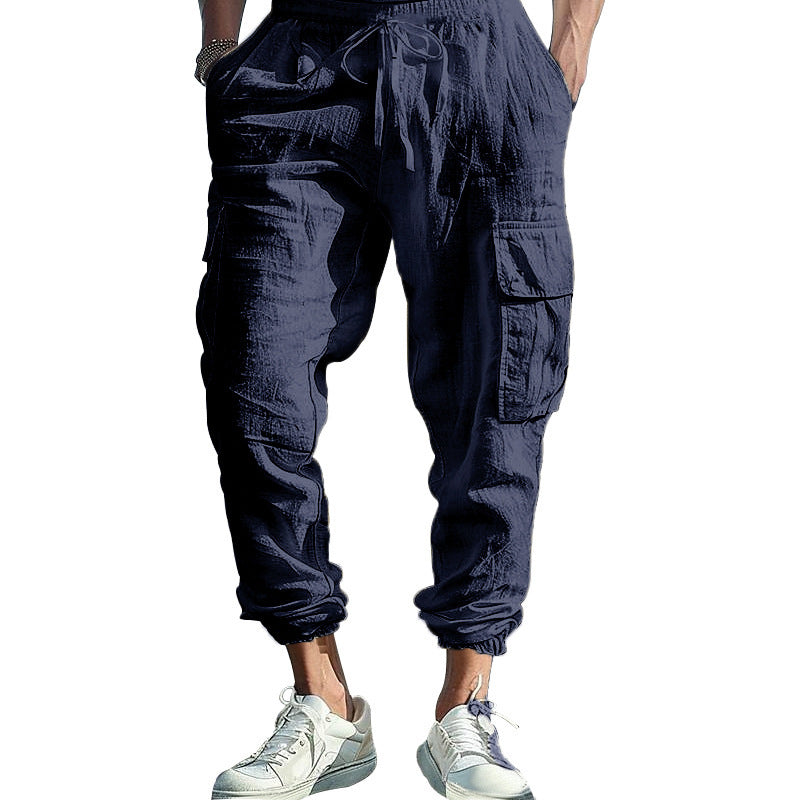 Men's cargo pants with elastic waistband and versatile pockets Lisslune