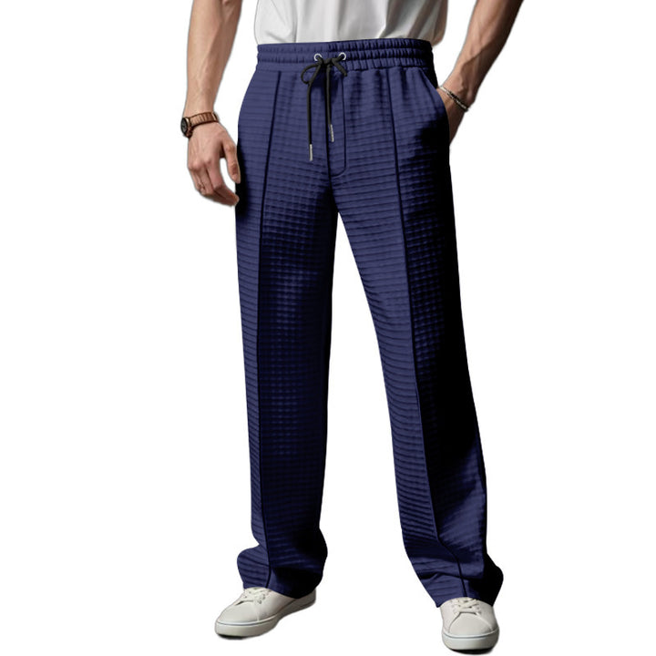 Men's Casual Leisure Pants with Elastic Waistband and Textured Design Lisslune