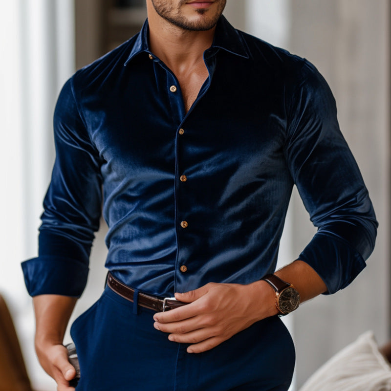 Men's elegant velvet shirt with fine details Lisslune