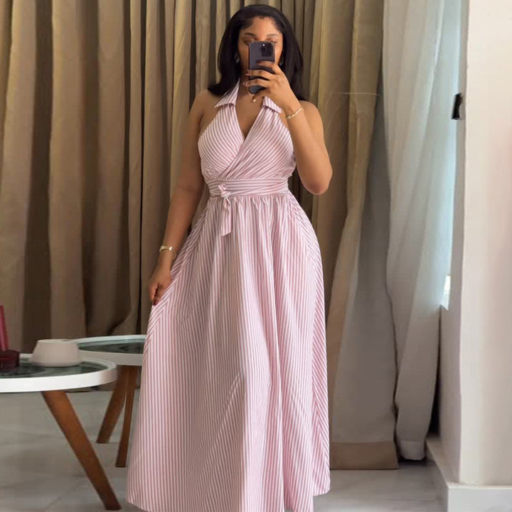 Ladies maxi dress with elegant wrap design and high cut