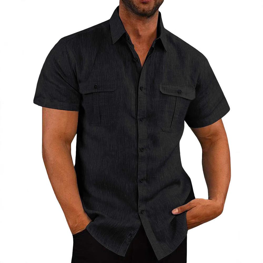 Men's Short Sleeve Shirt with Practical Chest Pockets and Casual Cut Lisslune
