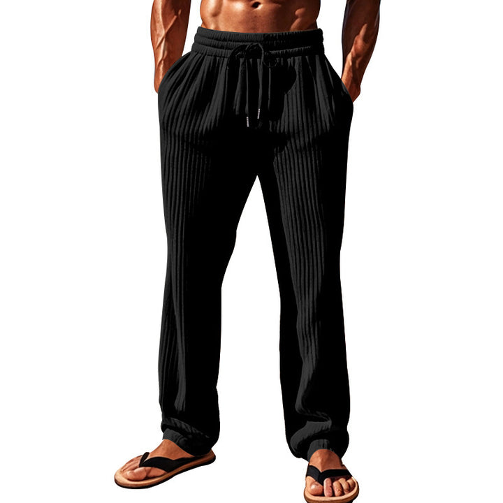 Men's striped leisure pants made of breathable material with elastic waistband and side pockets Lisslune