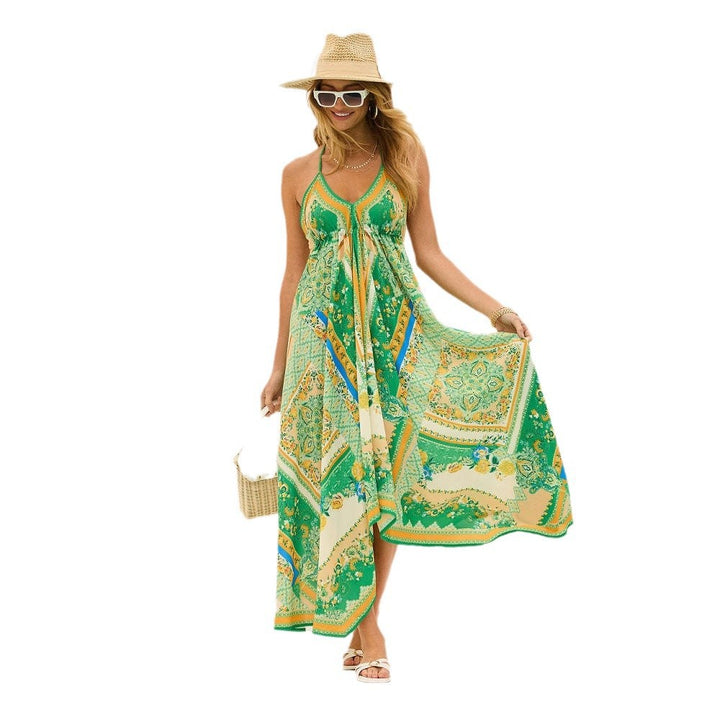 Ladies Airy Maxi Dress with Playful Halterneck Design and Floral Accents Lisslune