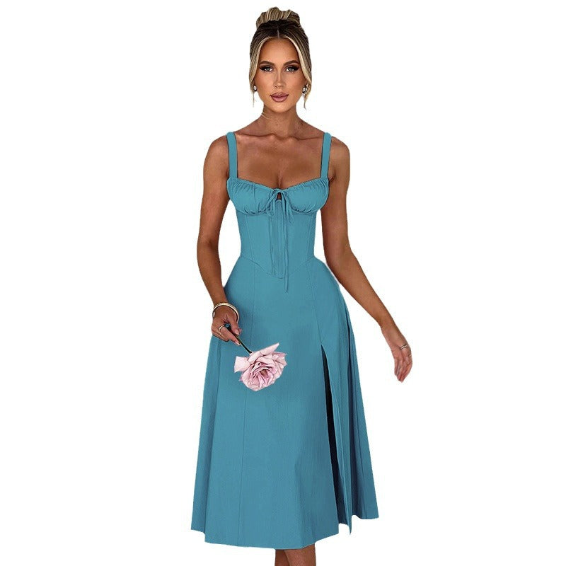 Women's elegant A-line dress with charming ruffle details