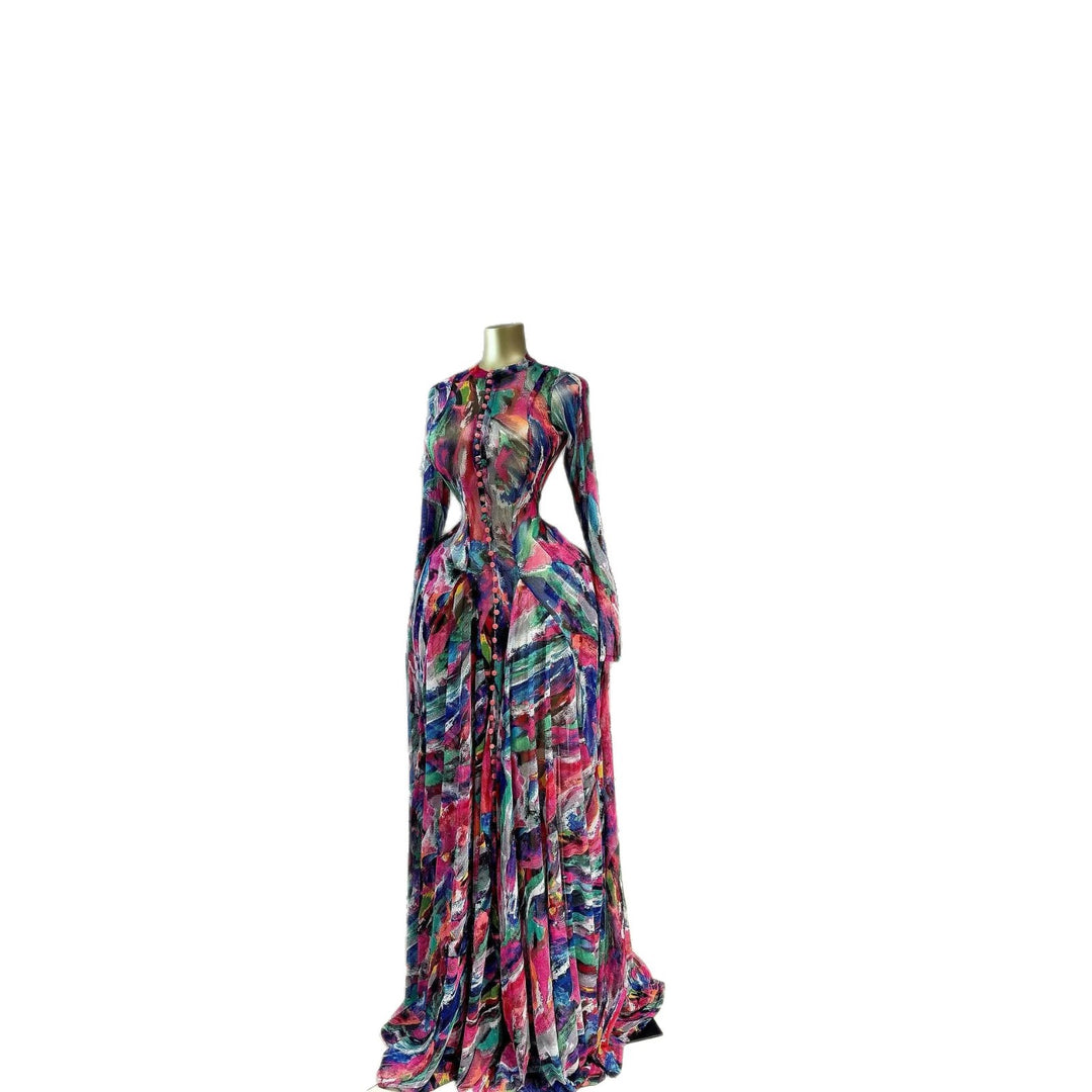 Women's Elegant Maxi Dress with Textured Graphic Design Lisslune