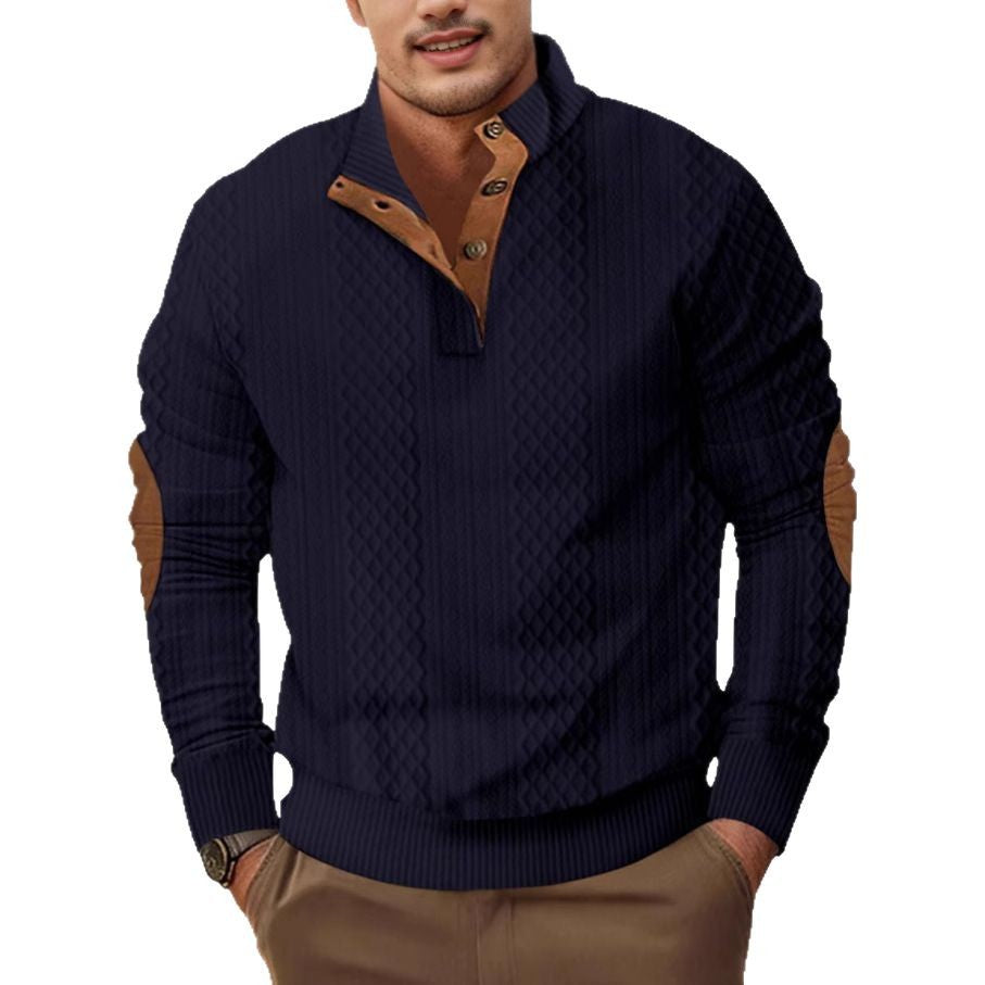 Men's Stylish Sweater with Textured Design and Chester Collar Lisslune
