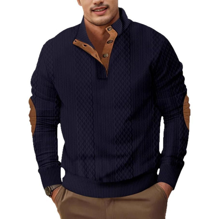 Men's Stylish Sweater with Textured Design and Chester Collar Lisslune