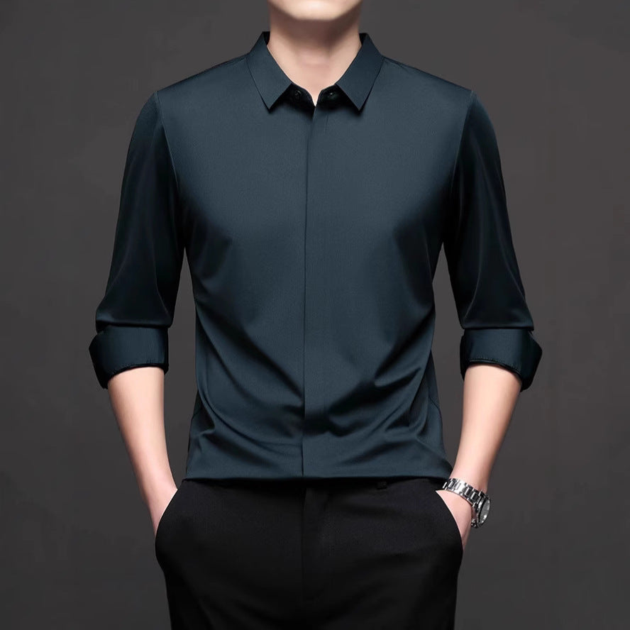 Men's Elegant Long Sleeve Shirt with Modern Cut and Breathable Surface Lisslune