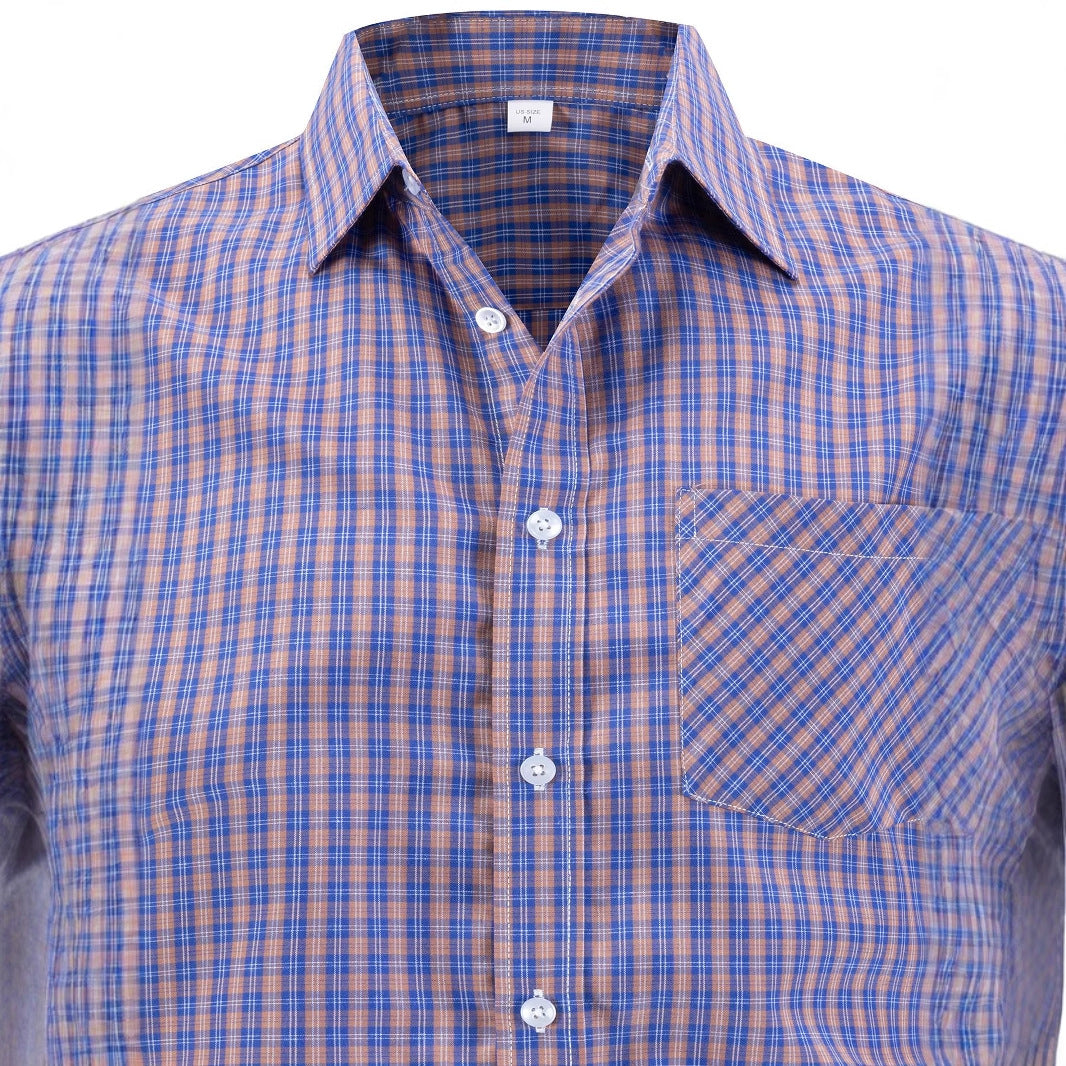 Men's long-sleeved checkered shirt with chest pocket and fashionable cut Lisslune