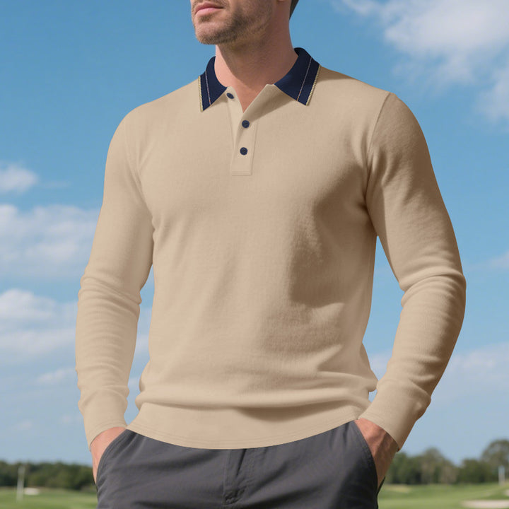 Men's long sleeve polo shirt made of soft cotton blend with textured collar Lisslune