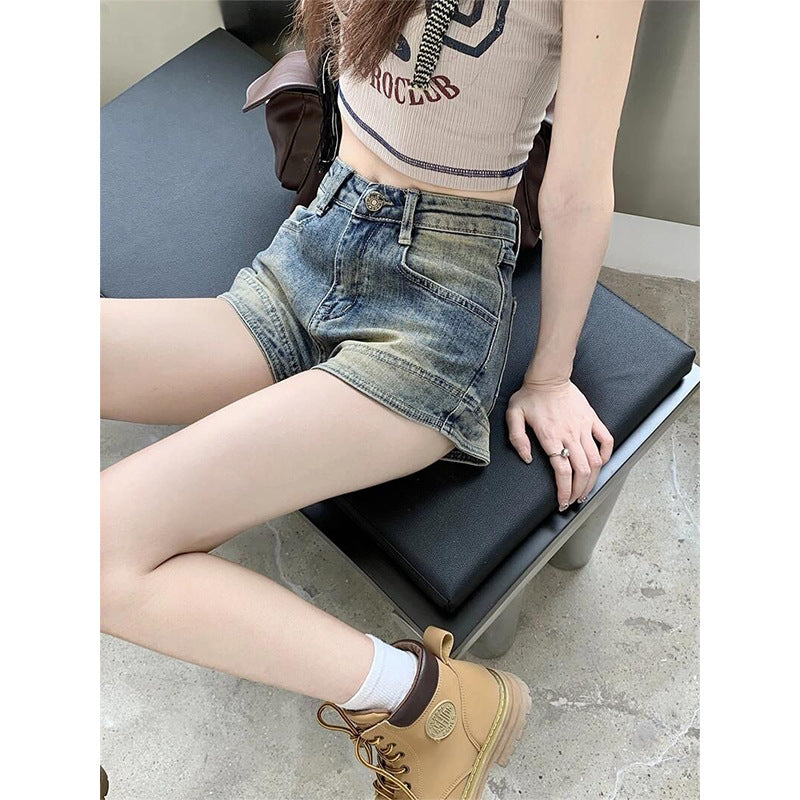 Women's High-Waist Denim Shorts with Fringes