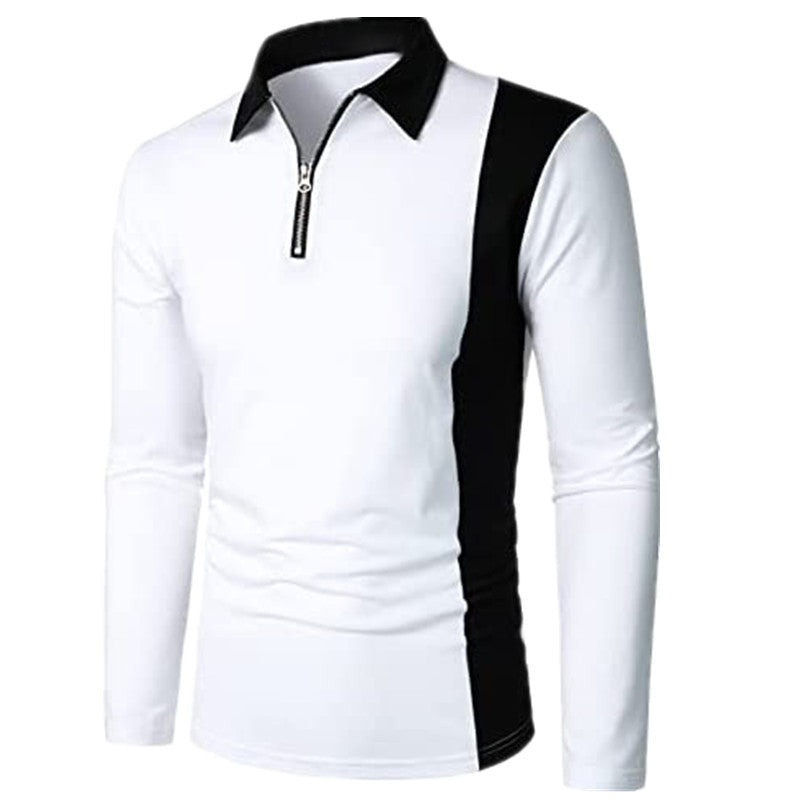 Men's Long Sleeve Polo Shirt with Sporty Zip Design and Modern Color Details Lisslune
