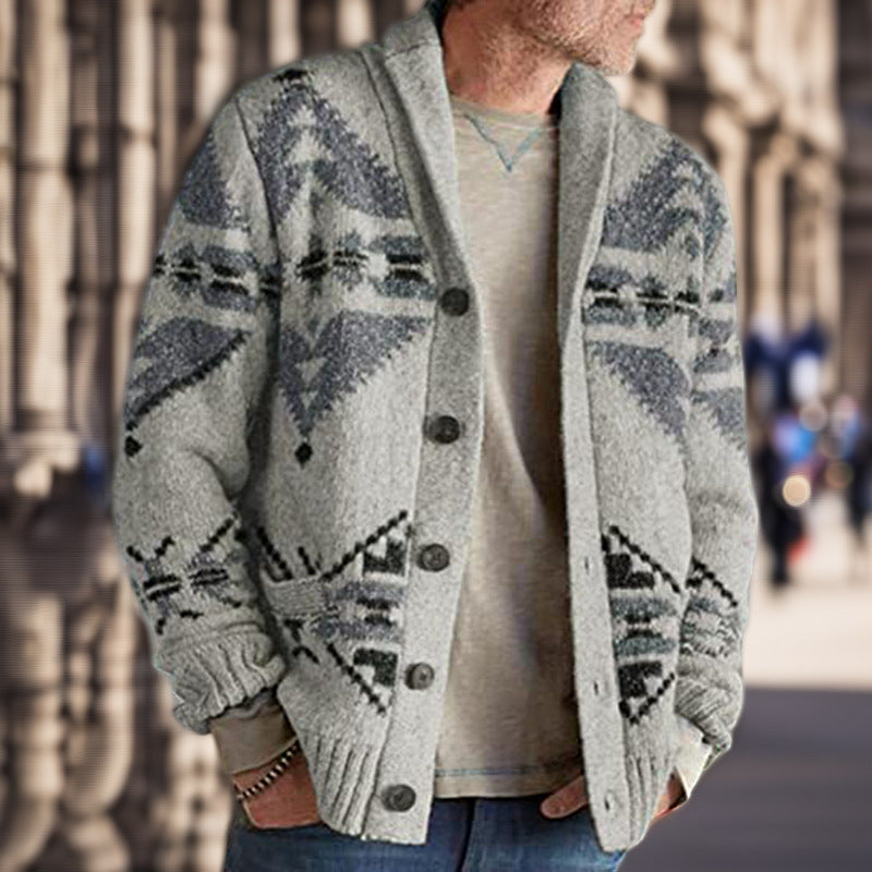 Men's cardigan with geometric pattern and a soft, warming lining Lisslune