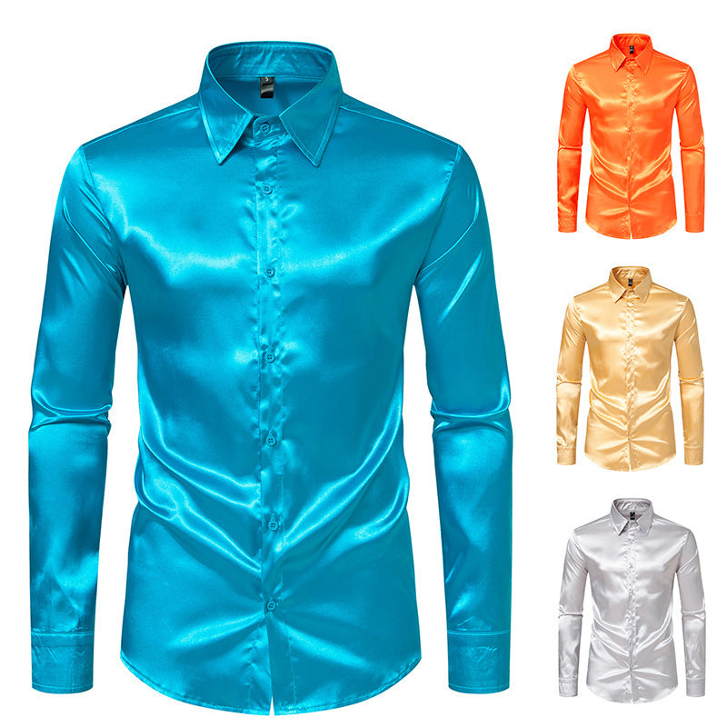 Men's Elegant Satin Shirt with Modern Collar and Fine Texture Lisslune