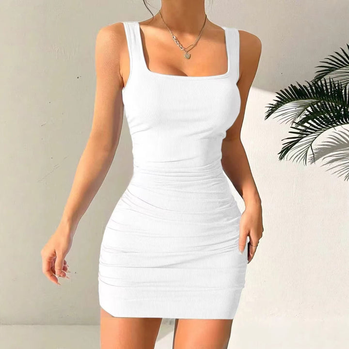Damen figurbetontes Minikleid mit angeschnittenen Trägern und Raffung Lisslune