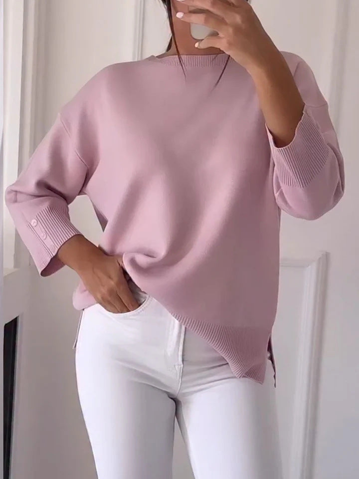 Women's Casual Oversized Sweater with Asymmetric Cut and Button Details Lisslune
