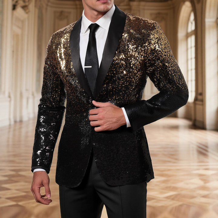 Men's elegant sequin blazer with black lapel Lisslune